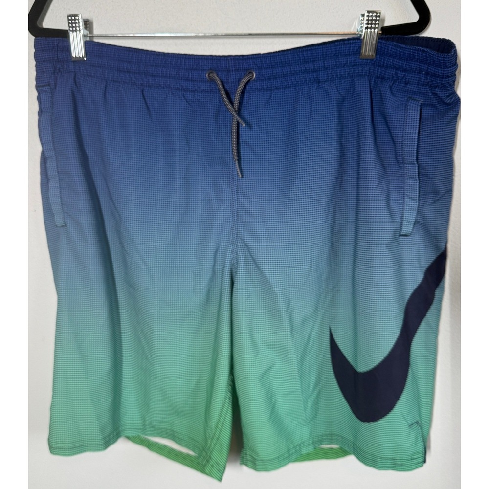 Nike Mens Swim Trunks Size L Blue Green Ombre Swoosh Mesh Liner Surf Board